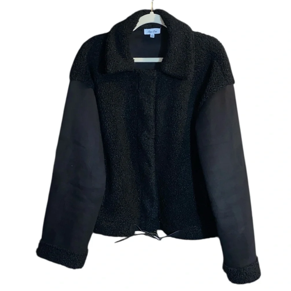 Petal Dew Black Oversized Sherpa/Faux Suede Jacket, Size Large